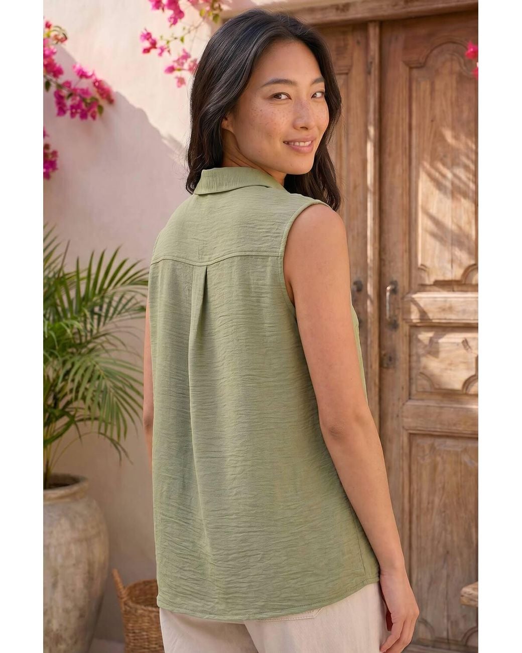 Roman Green Petite Button Up Front Blouse