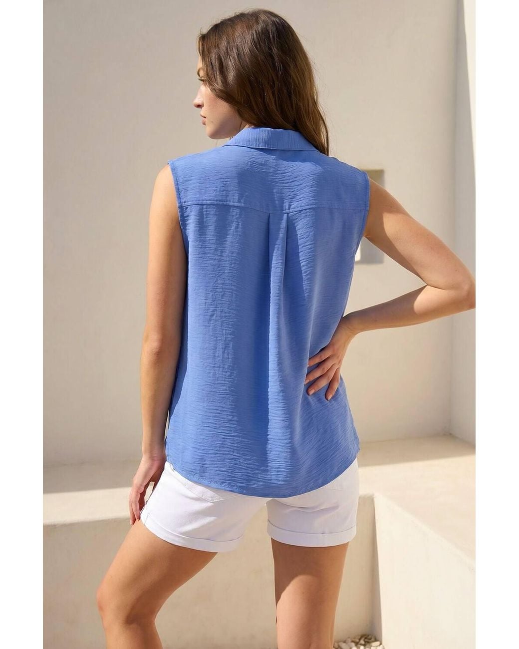 Roman Blue Petite Button Up Front Blouse