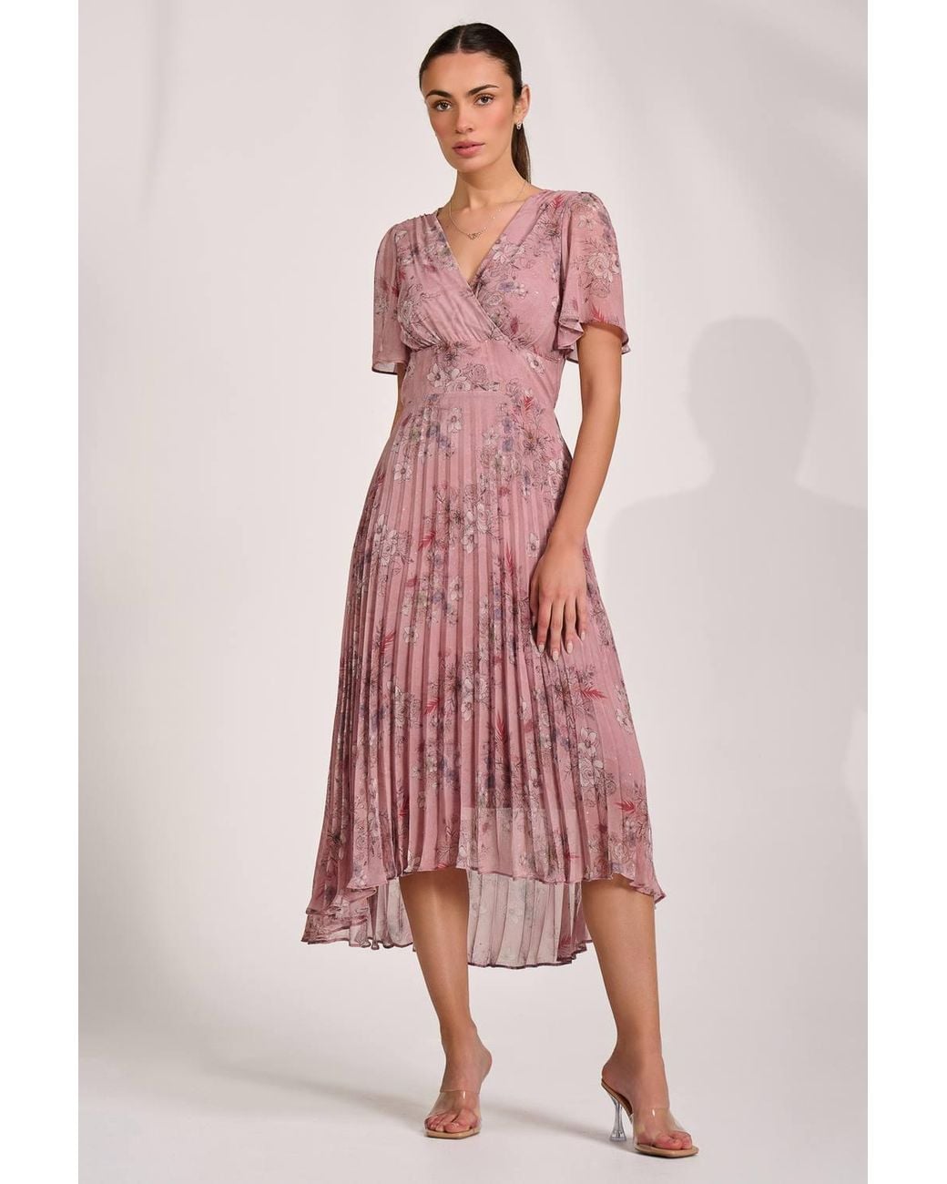 Jolie Moi Pink Printed Chiffon Glitter Maxi Dress