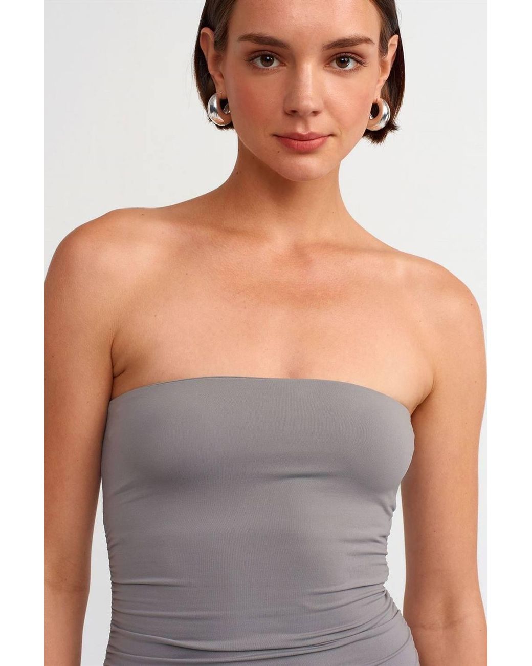 Dilvin Gray Strapless Bodycon Mini Dress
