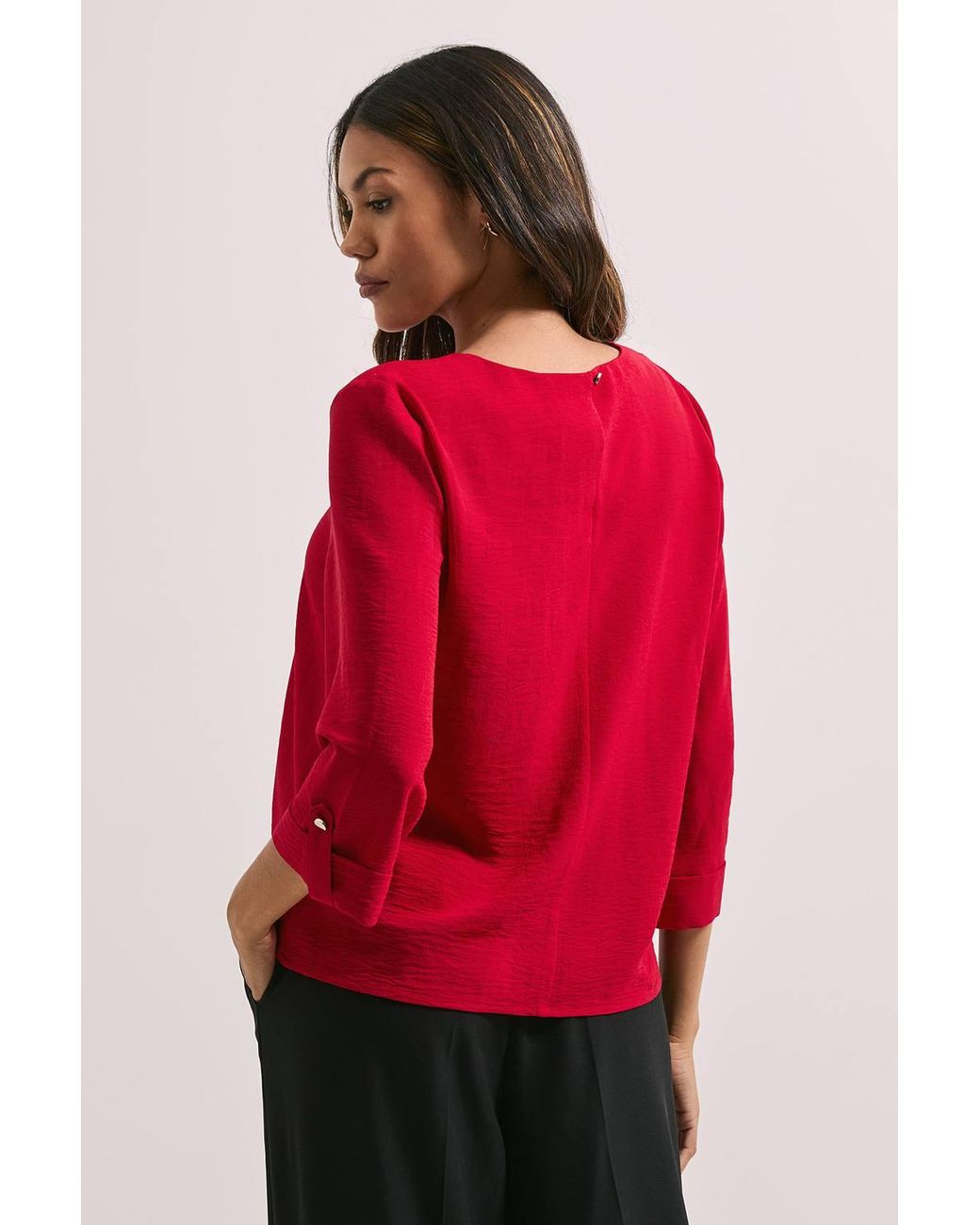 Dorothy Perkins Red 3/4 Roll Sleeve Blouse