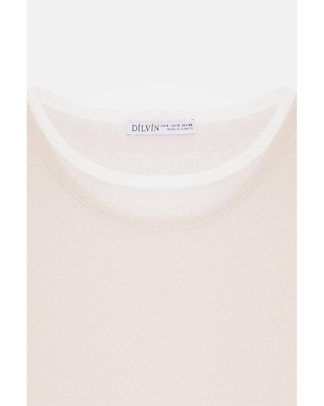 Dilvin White Fitted Cotton Crew Neck Long Sleeve Blouse
