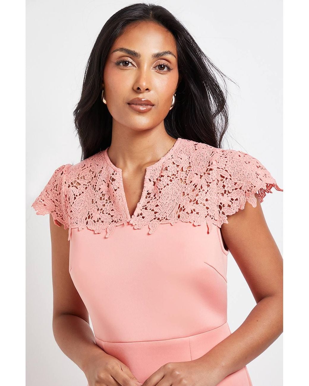 Wallis Pink Petite Scuba Lace Sleeve Pencil Dress