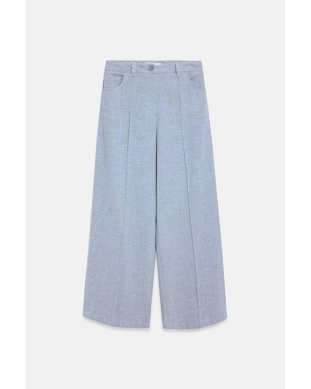 Dilvin White High-Waist Wide-Leg Pleated Trousers