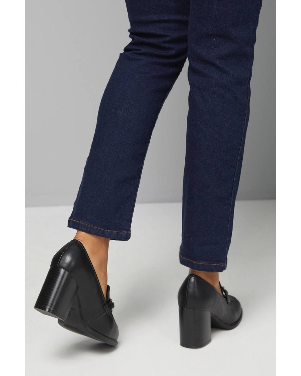 Wallis Blue Wide Fit Daffie Snaffle Trim High Block Heeled Loafers
