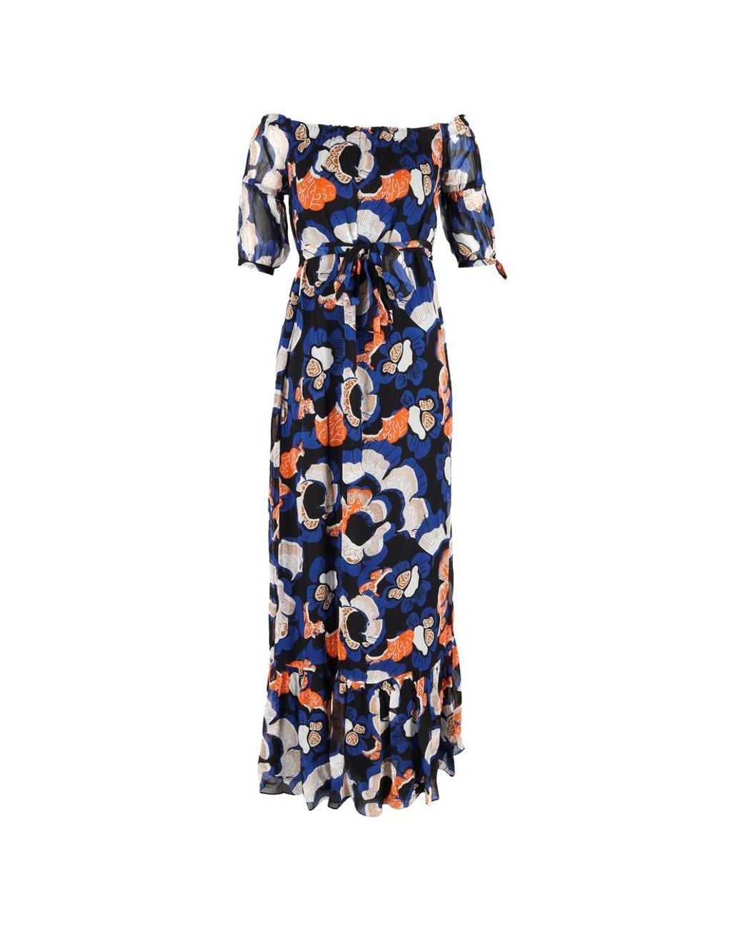 Diane von Furstenberg Blue Preloved Ashley Shoulder Belted Dress