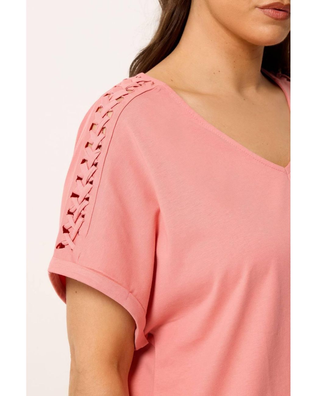 Yours Pink Lattice Grown On Sleeve T-Shirt