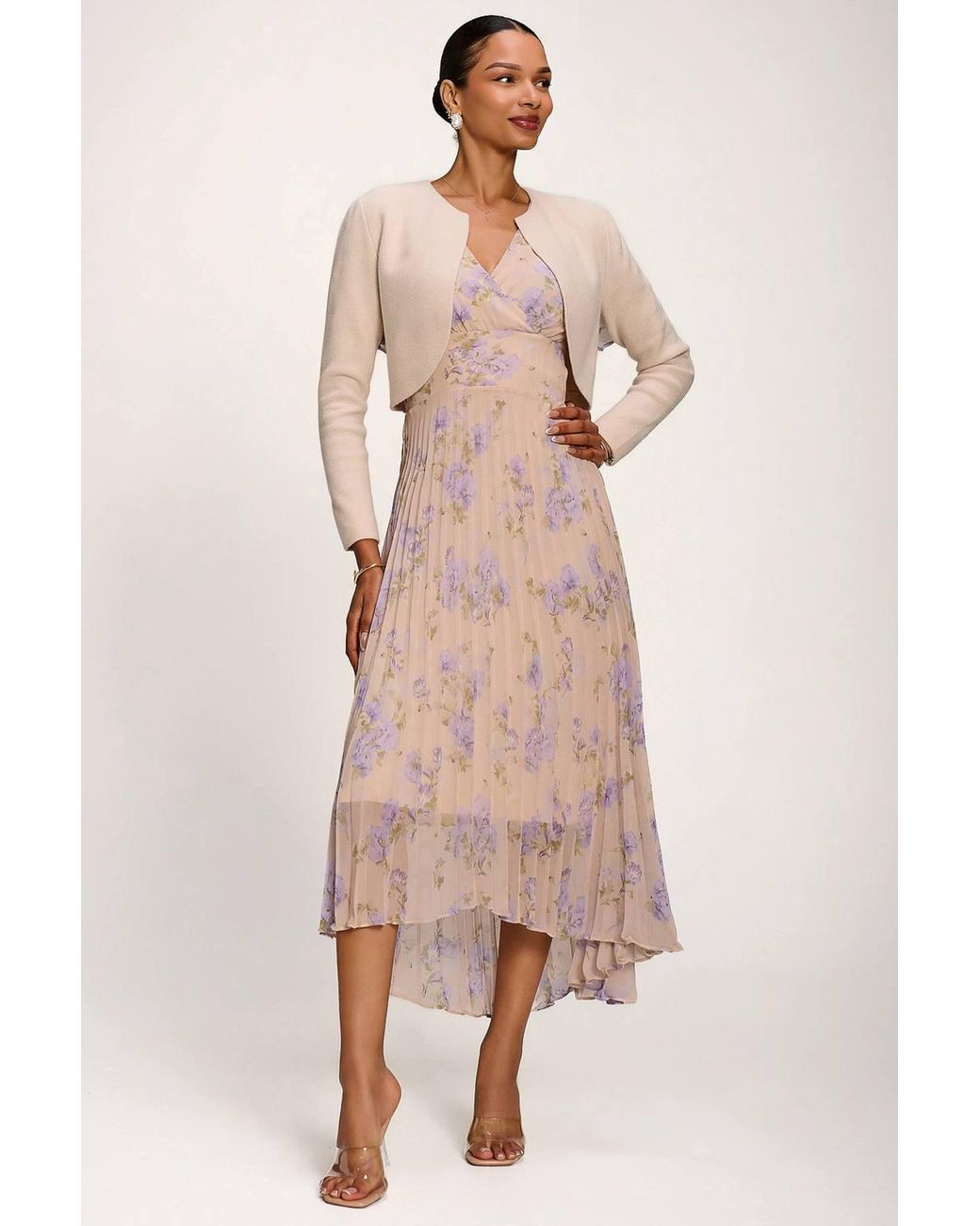 Jolie Moi Natural Chiffon Pleated Maxi Dress