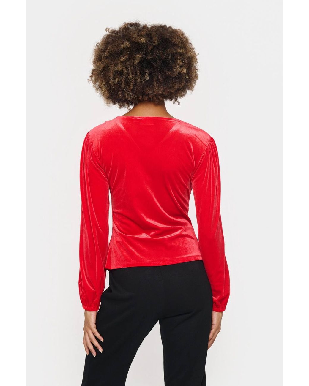 Saint Tropez Red Hebasz Velvet V-Neck Ruchings Blouse