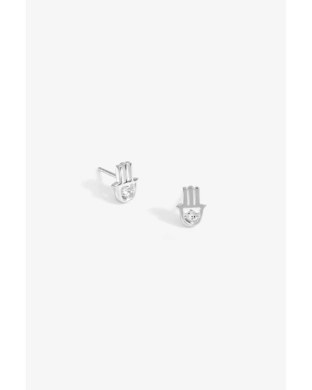Simply Silver Metallic Sterling 925 Cubic Zirconia Hamsa Hand Stud Earrings