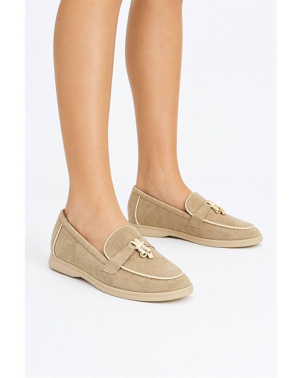 Miss Diva Natural Saskia Detail Flat Slip On Loafers