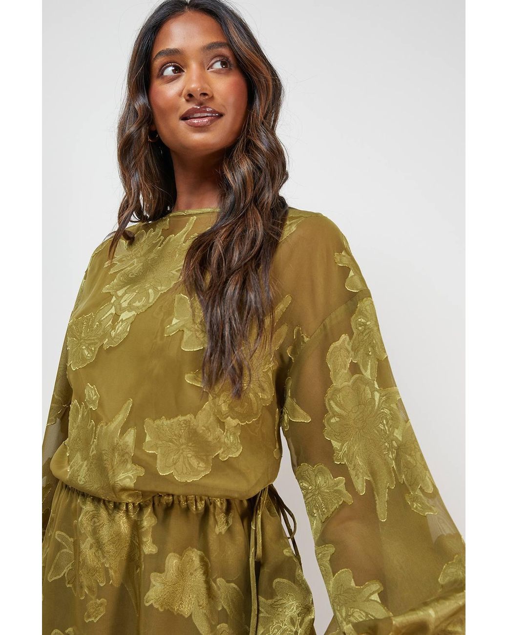 Oasis Green Boho Tie Sleeve Mini Dress