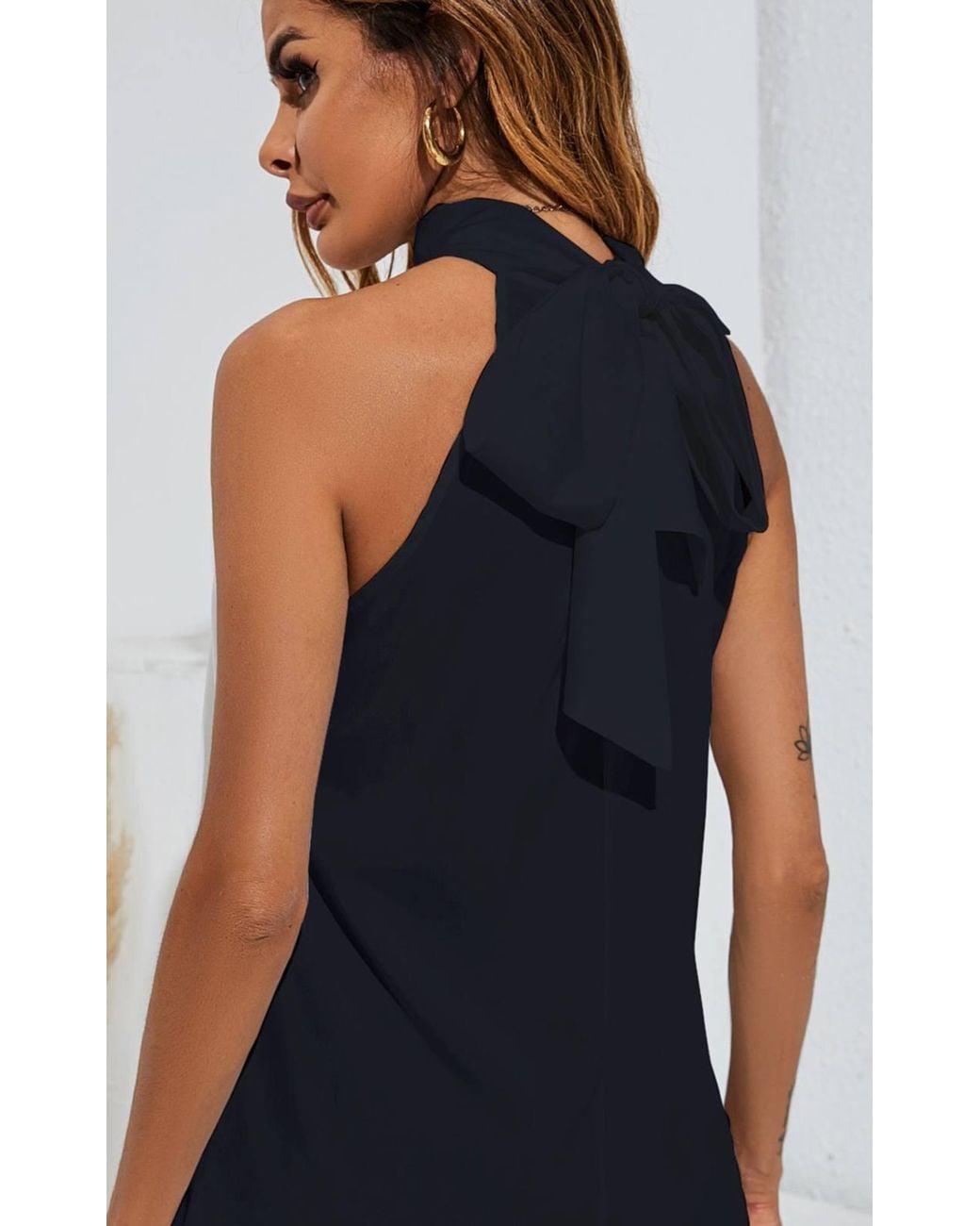FS Collection Blue Halter Neck Tie Back Top