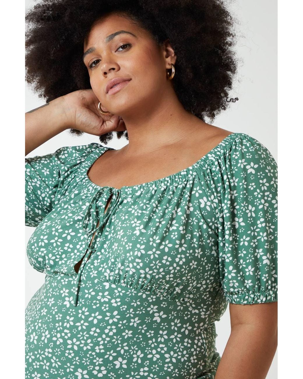Blue Vanilla Green Curve Milkmaid Stretch Crepe Midi Dress
