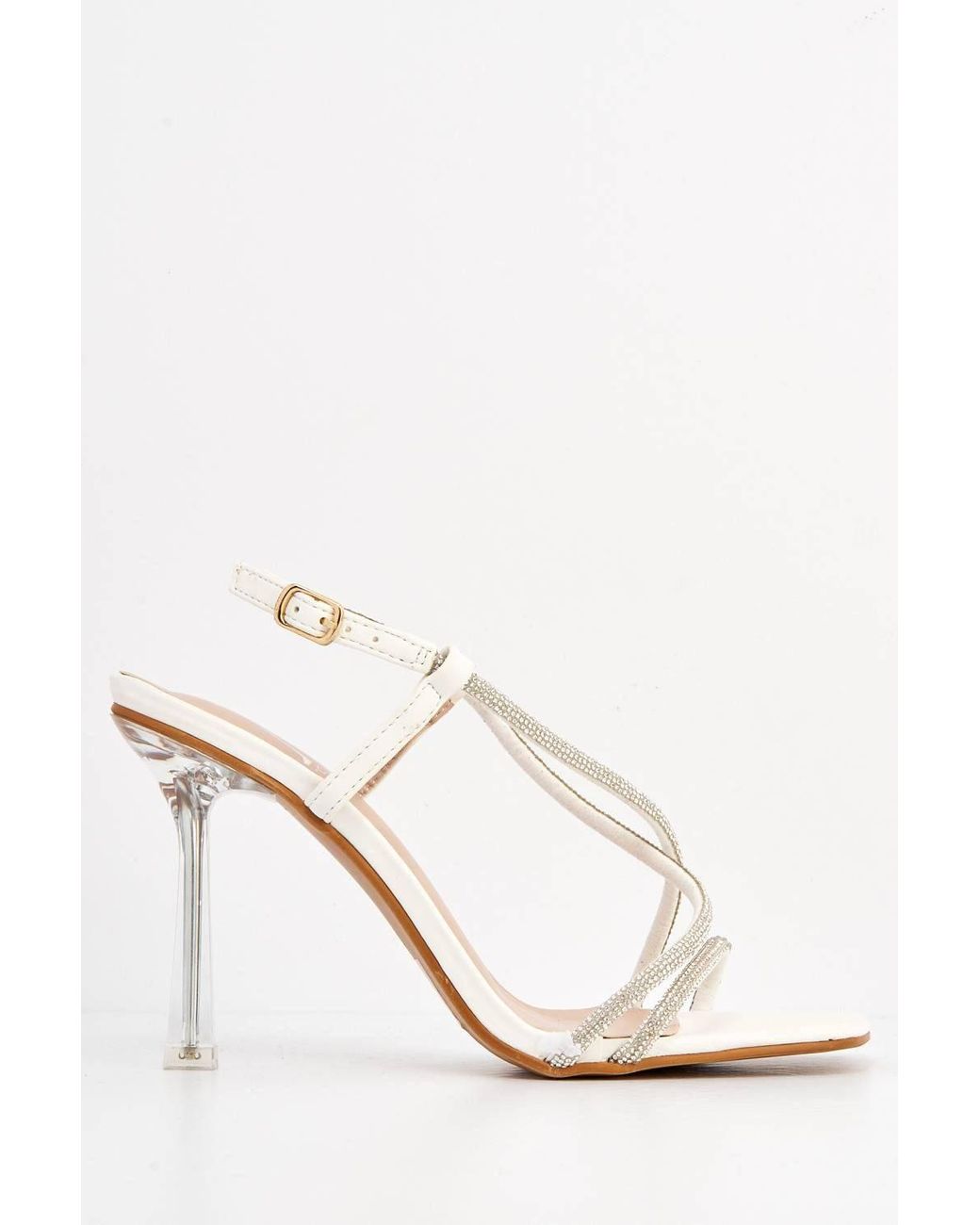 Miss Diva Natural Sorrento Diamante Strap Square Toe Heel Sandals