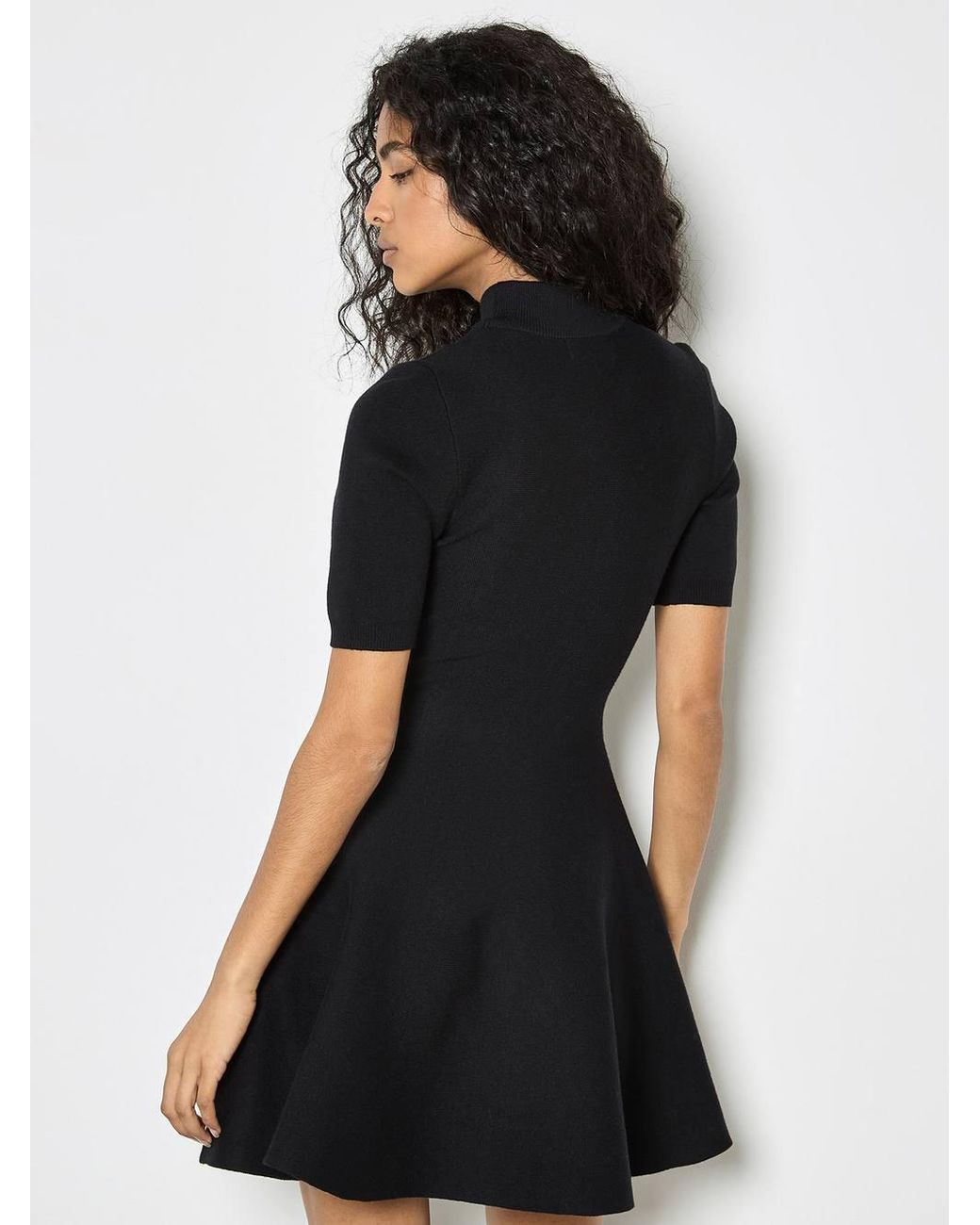 Apricot Black Fit & Flare Ribbed Knit Mini Dress