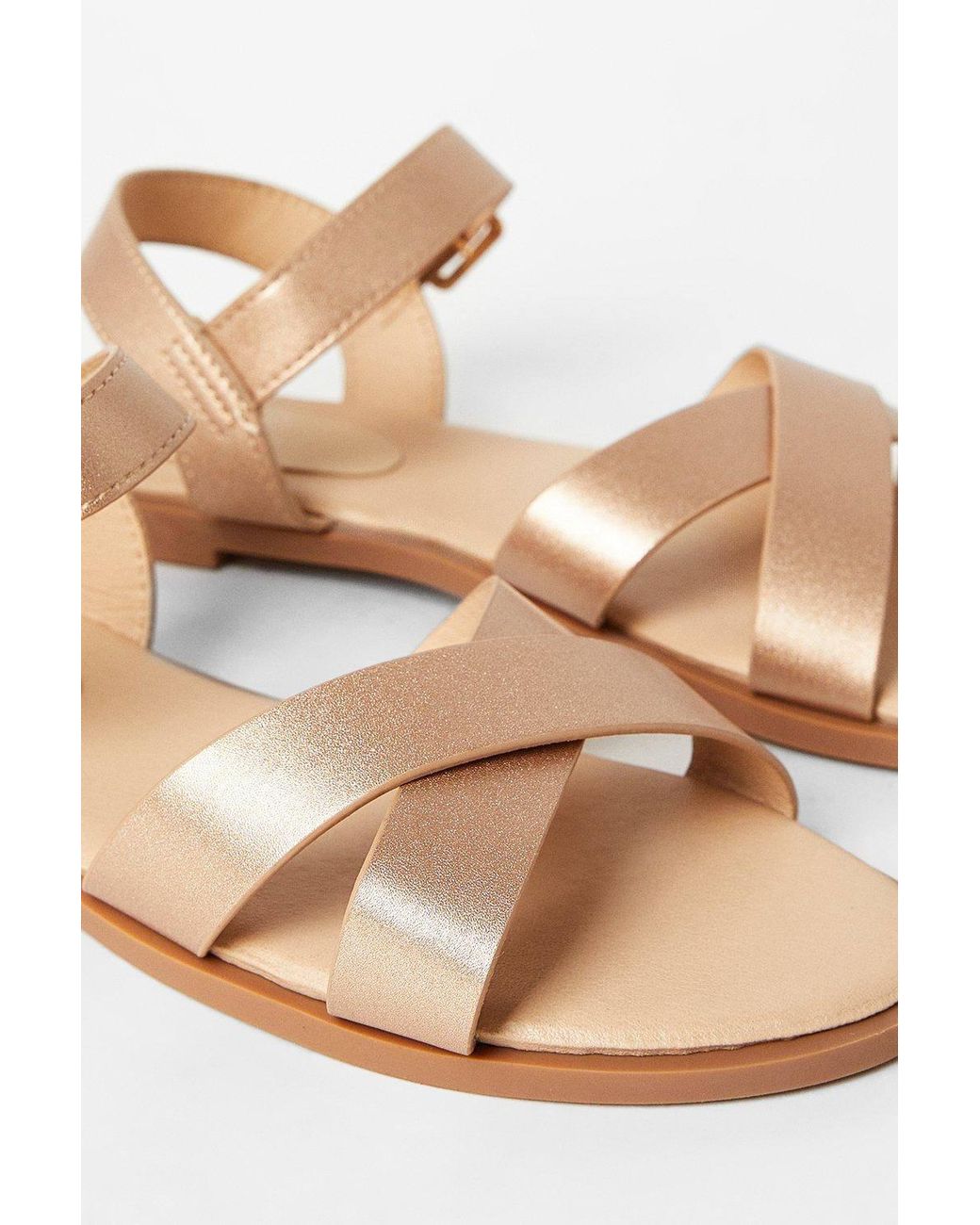 Dorothy Perkins White Wide Fit Florence Faux Leather Cross Strap Flat Sandals