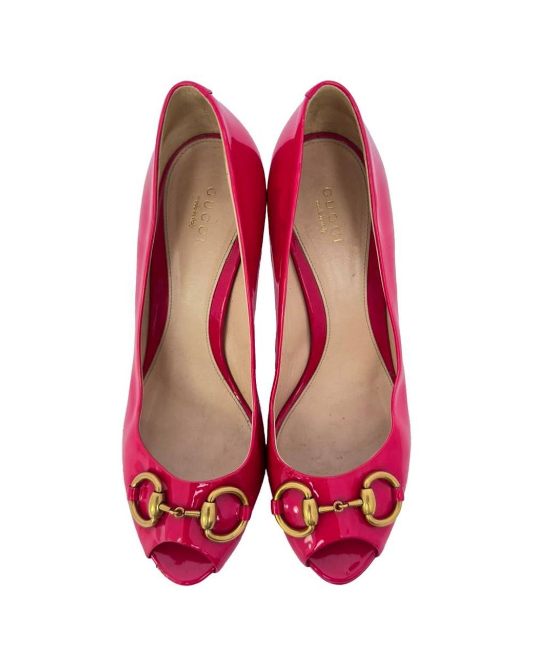 Gucci Red Preloved New Hollywood Horsebit Peep Toe Pumps