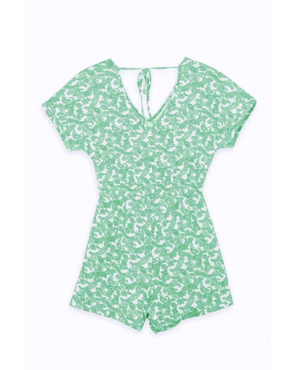 Enorsia Green Roll Up Sleeves Aop Play Suit