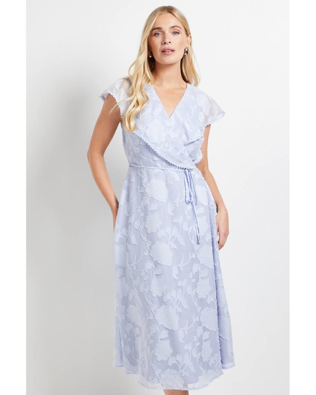 Wallis Blue Petite Floral Burn Out Ruffle Midi Dress