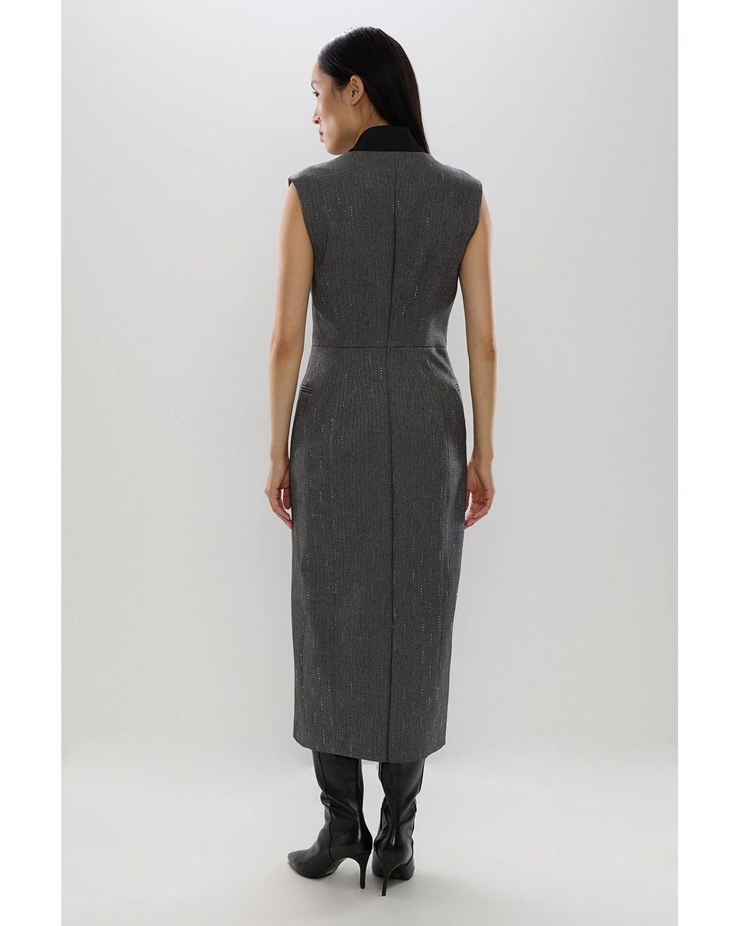 Karen Millen Gray Petite Tailored Sparkle Midi Dress