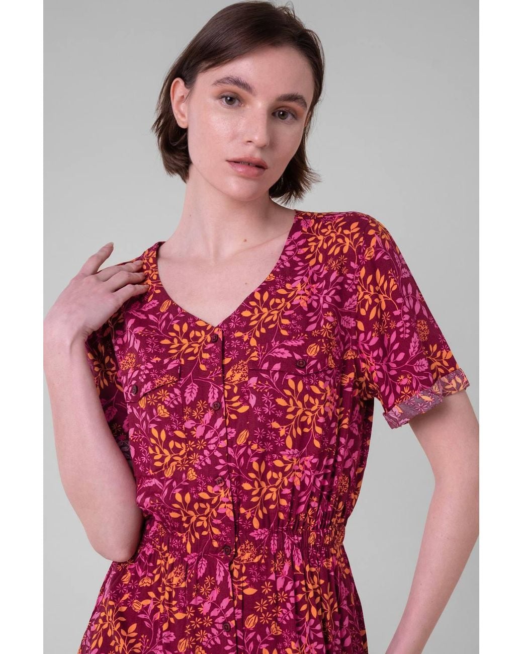Enorsia Red V-Neck Button Front Tops