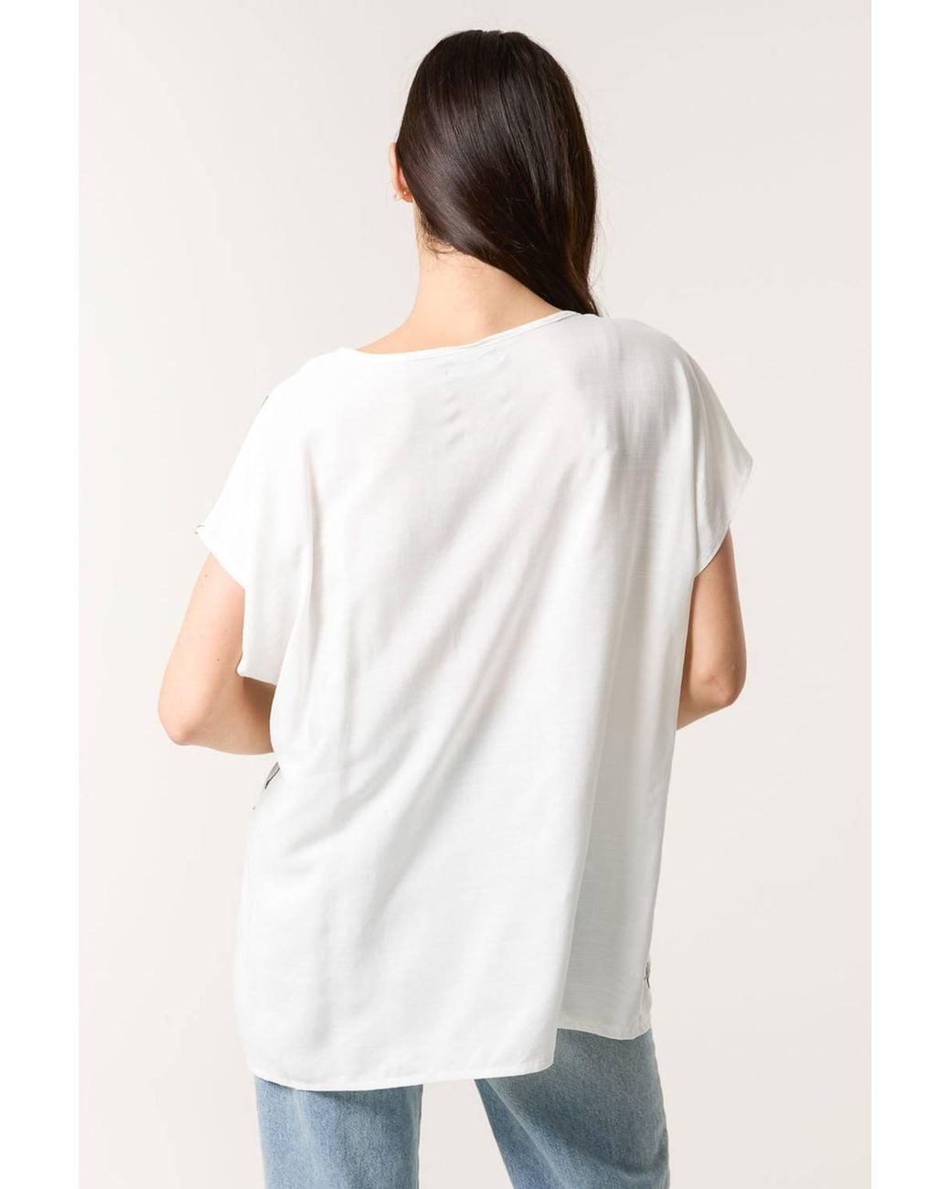 Blue Vanilla White Short Sleeve Slip On Round Neck Top