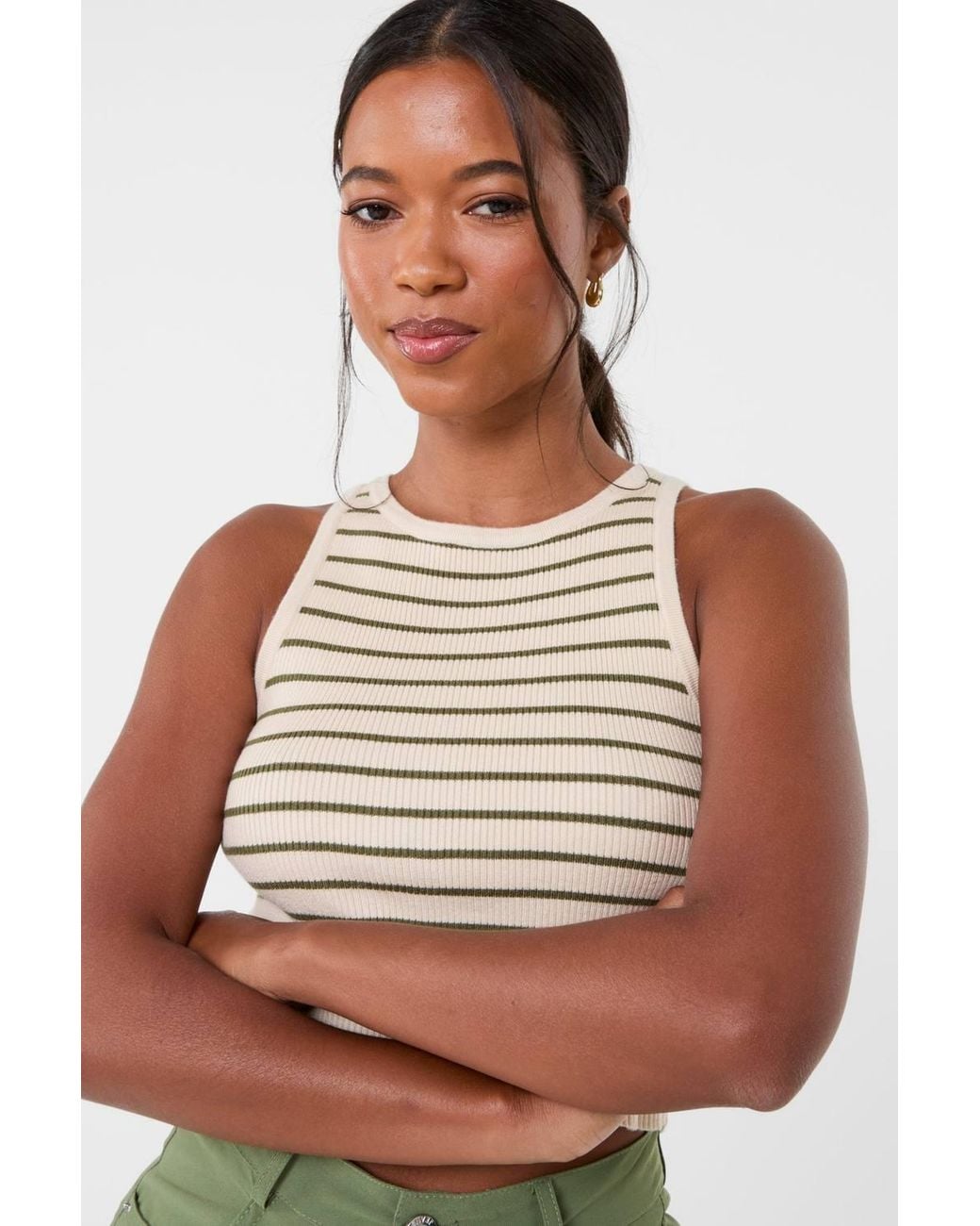 Pink Vanilla Green Stripe Crop Vest Top