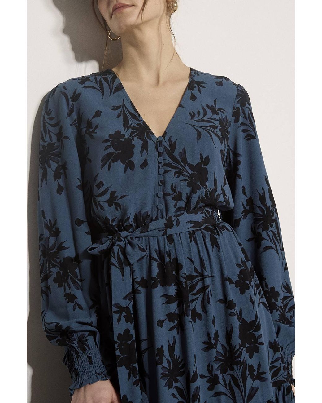 Apricot Blue Floral Crepe Midi Dress