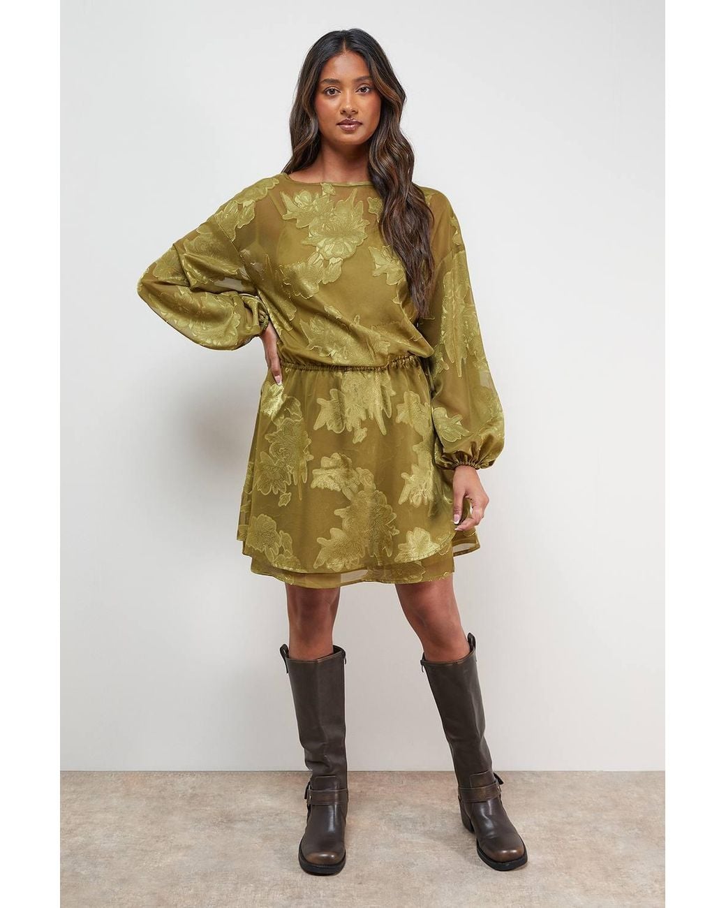 Oasis Green Boho Tie Sleeve Mini Dress