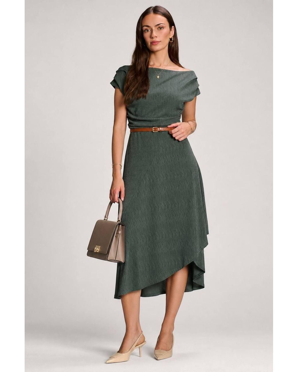 Jolie Moi Green Asymmmetric Draped Midi Dress