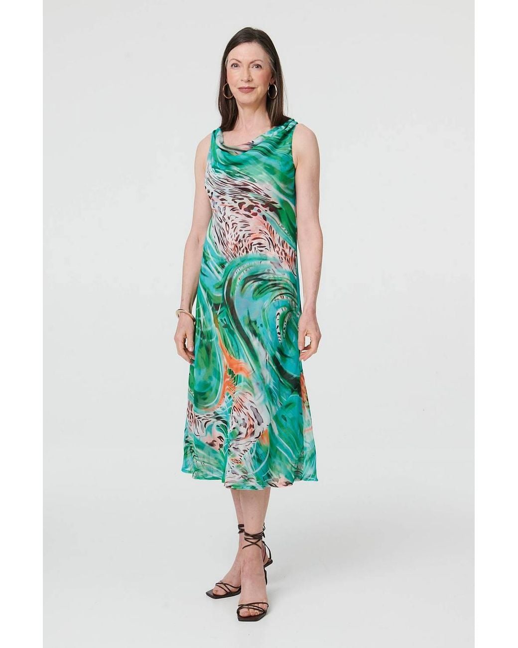Izabel London Blue Reversible Printed Sleeveless Midi Dress