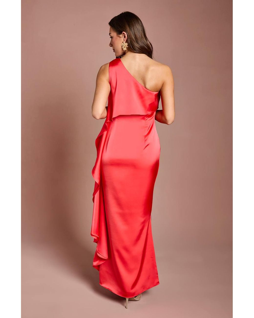 Coast Red Waterfall One Shoulder Satin Maxi Dress