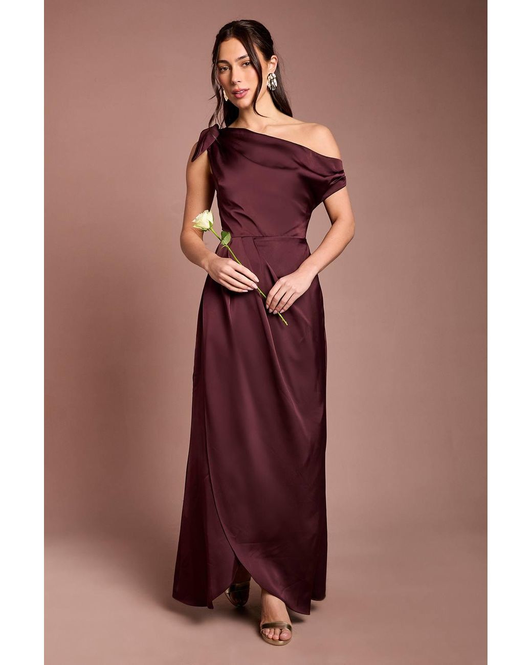 Coast Red Fallen Shoulder Bow Detail Bridesmaid Maxi Dress