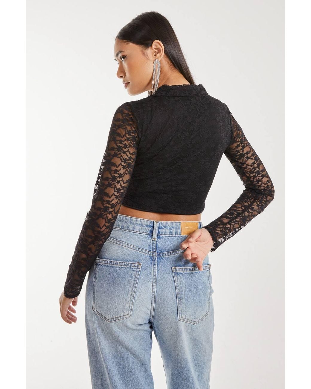 Pink Vanilla Blue Lace Long Sleeve Tie Front Top