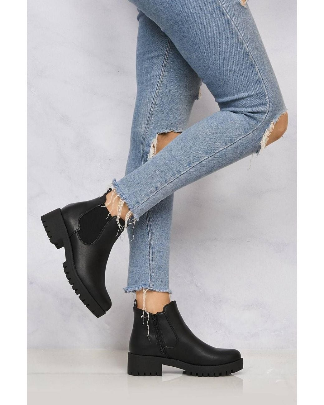 Miss Diva Blue Solo Elastic Cleated Sole Pu Ankle Boots