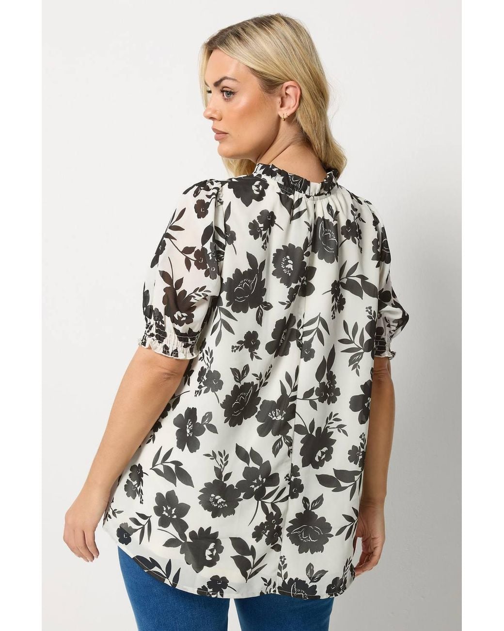 Yours White Floral Frill Neck Blouse