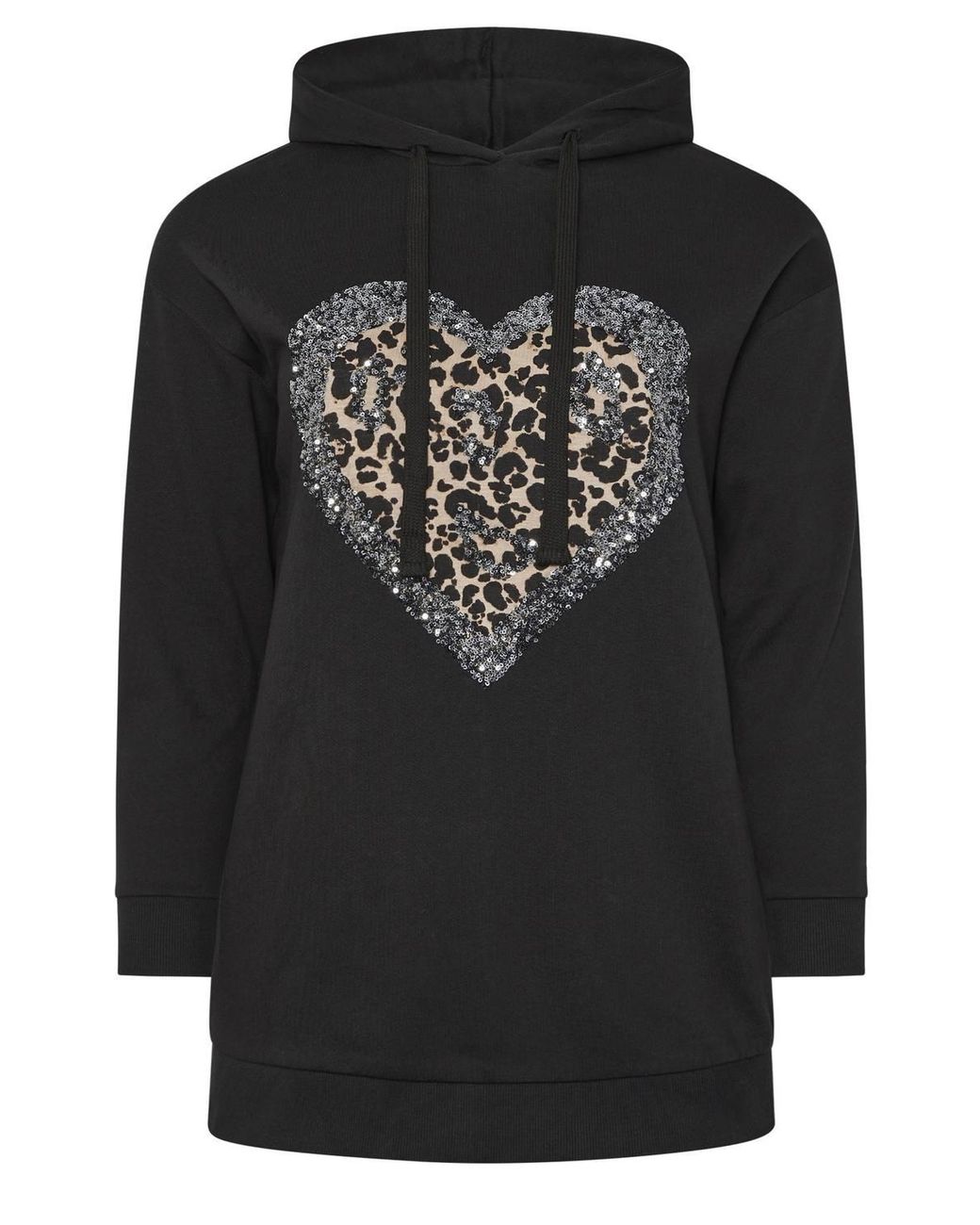 Yours Black Leopard Heart Sequin Hoodie