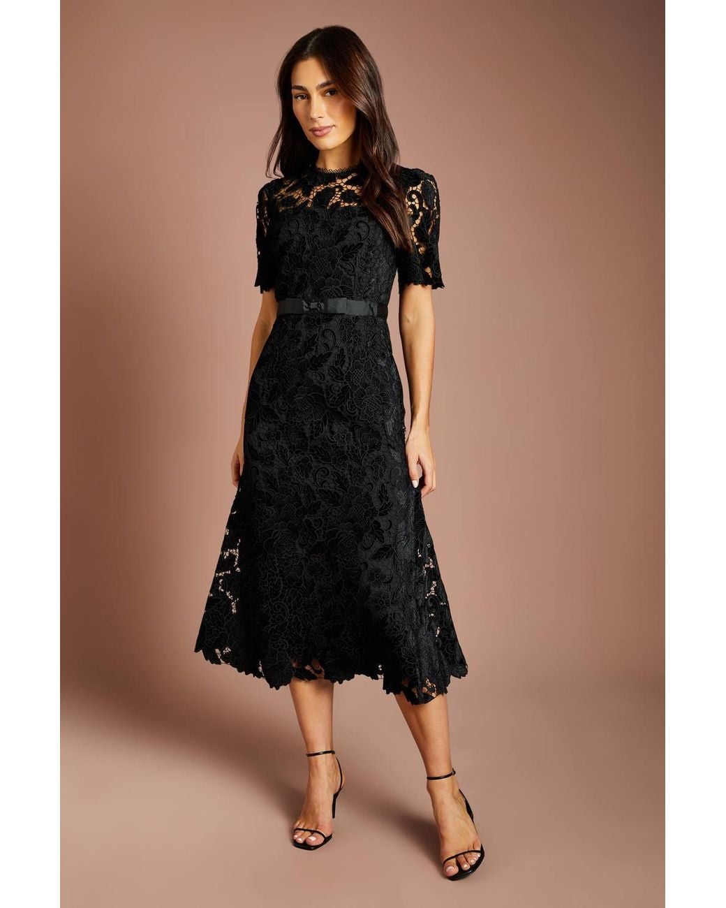 Coast Blue Velvet Lace Midi Dress With Bow Belt