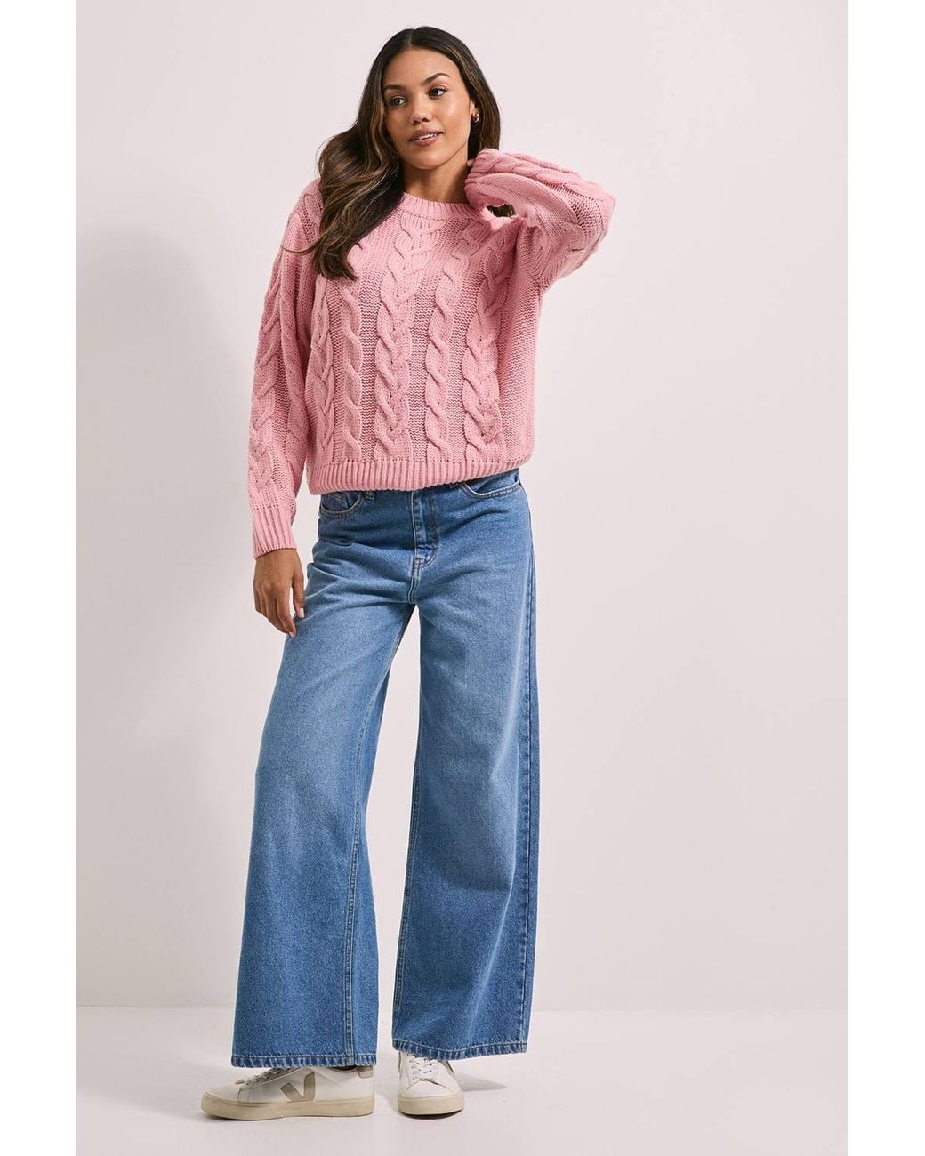 Dorothy Perkins Pink Cable Knit Crew Neck Sweater
