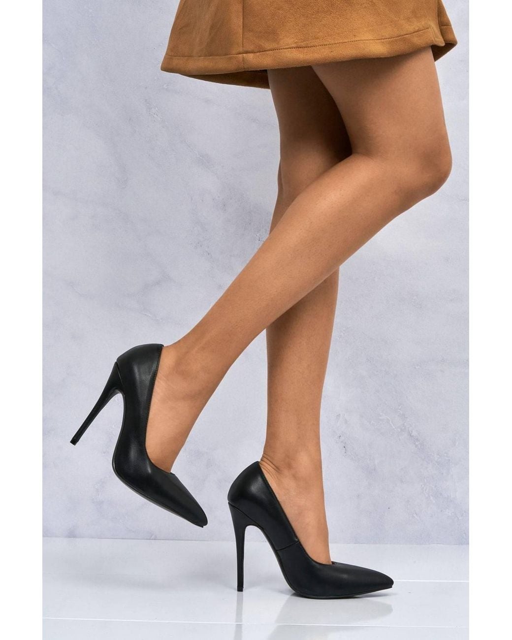 Miss Diva Gray Mila High Stiletto Heel Pu Court Shoes