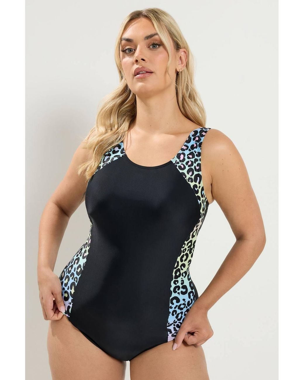 Yours Black Active Leopard Print Swimsuit
