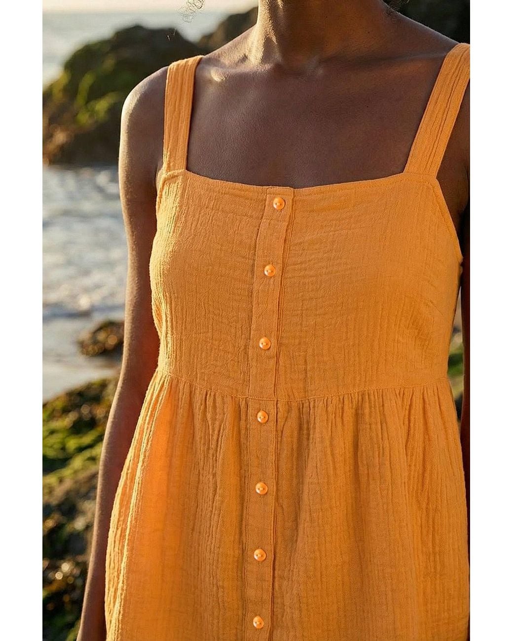 Roman Orange Cotton Button Through Shirred Vest Top