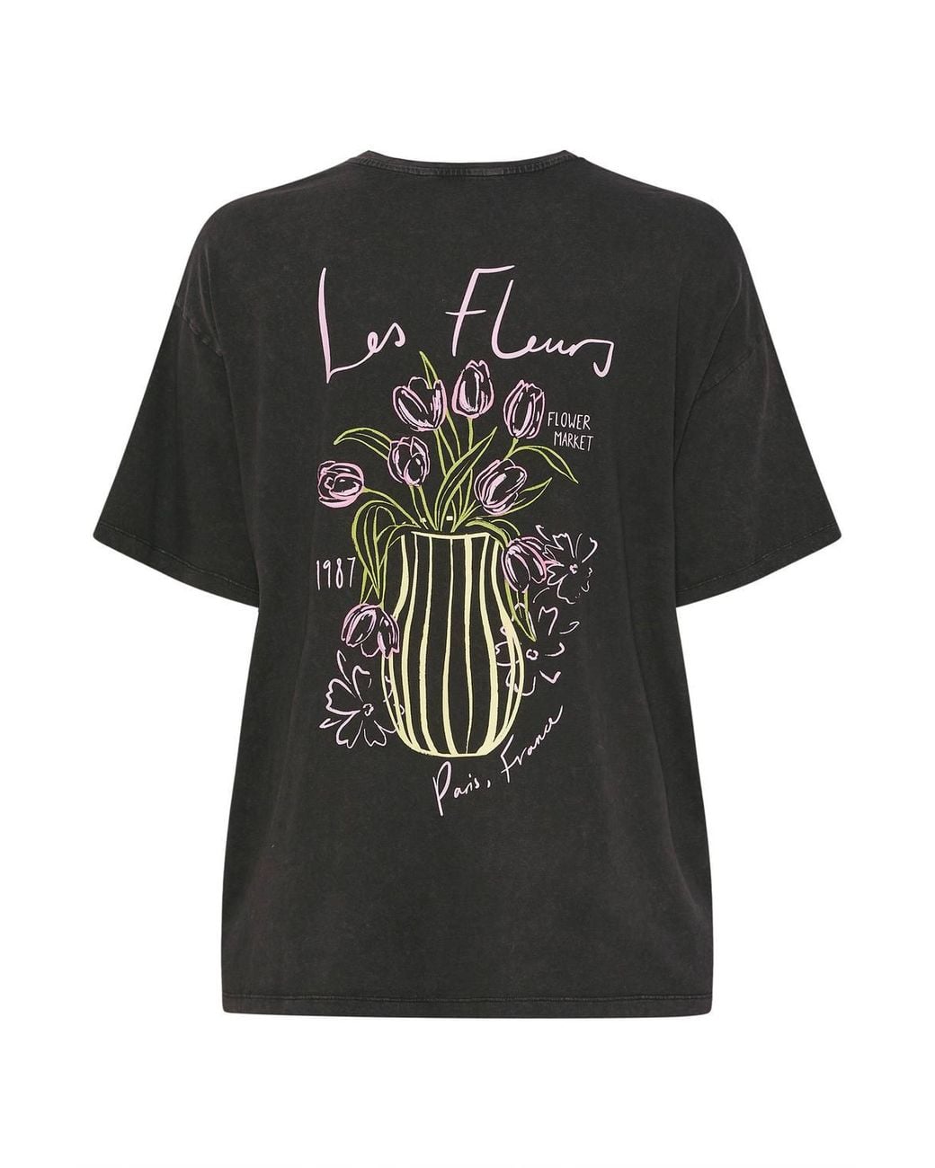 Yours Black 'Les Fleurs' Relaxed T-Shirt