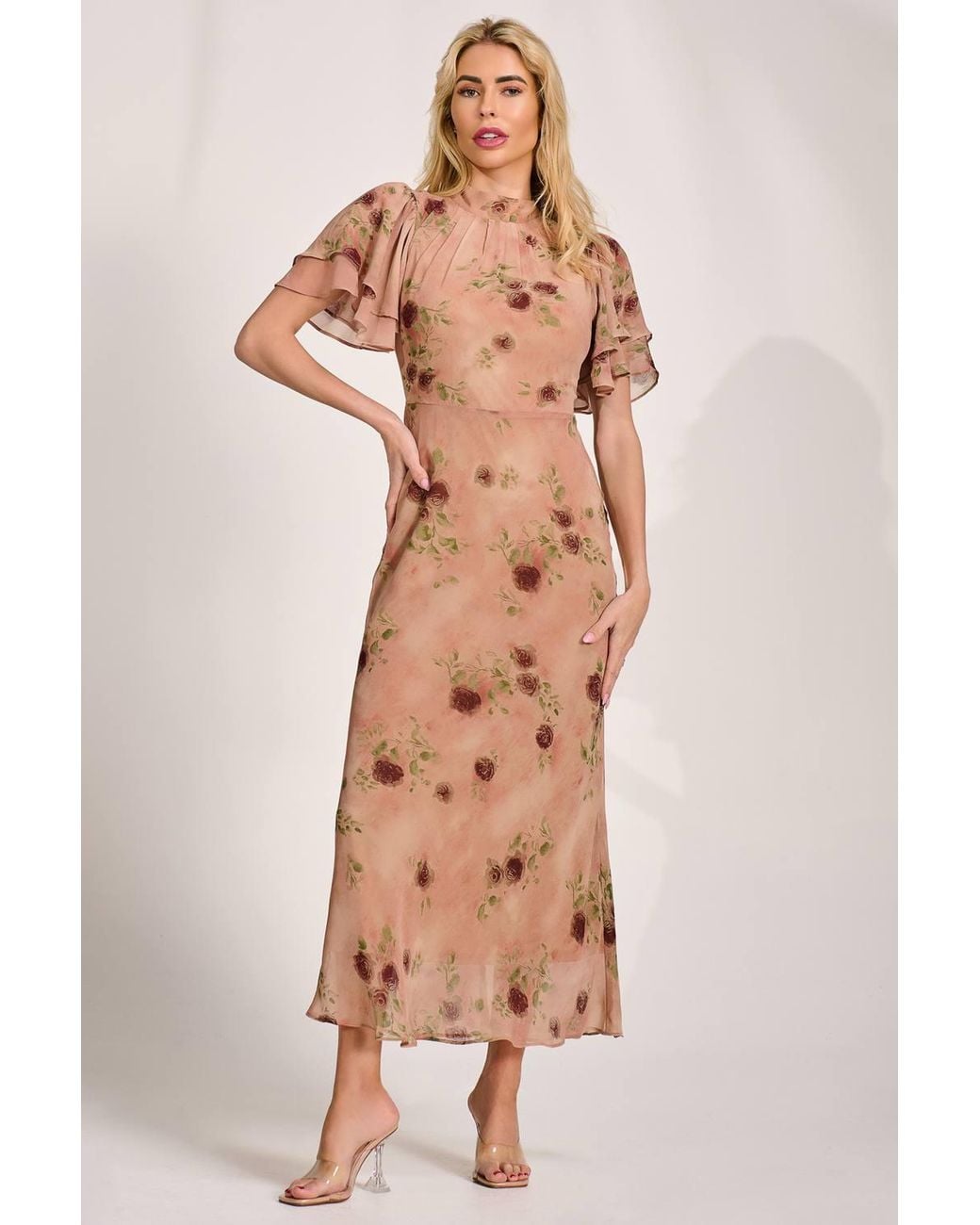 Jolie Moi Multicolor High Neck Angel Sleeve Chiffon Maxi Dress