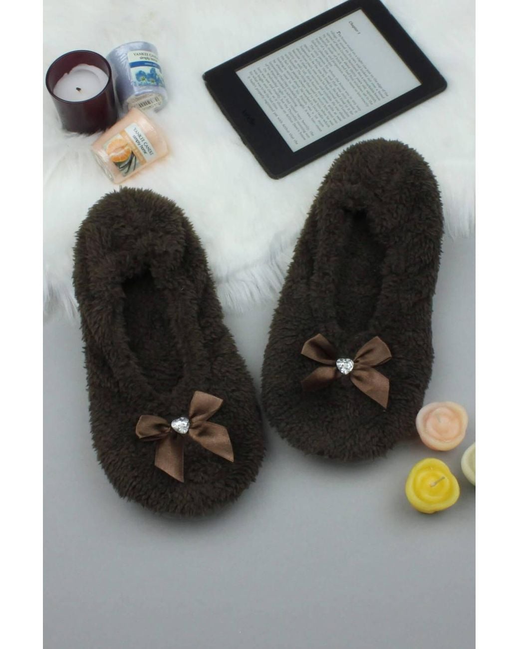 AJVANI Brown Grip Sole Footsie Sock Slippers