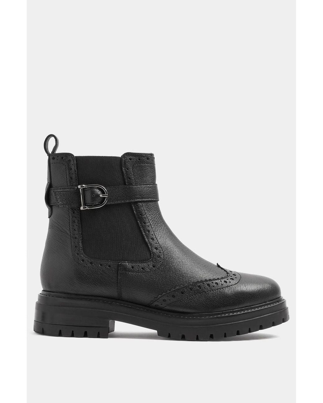 Long Tall Sally Black Leather Brogue Detail Chelsea Boots