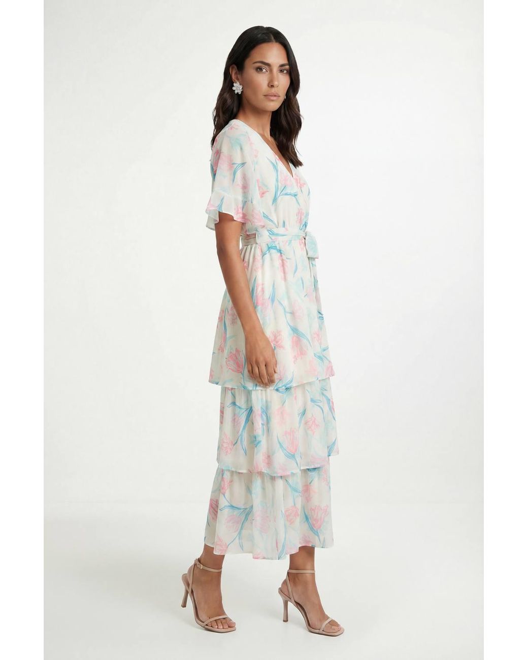 Wallis Natural Petite Floral Print Ruffle Maxi Dress