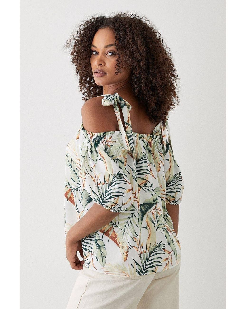 Dorothy Perkins White Tropical Tie Shoulder Bardot Top