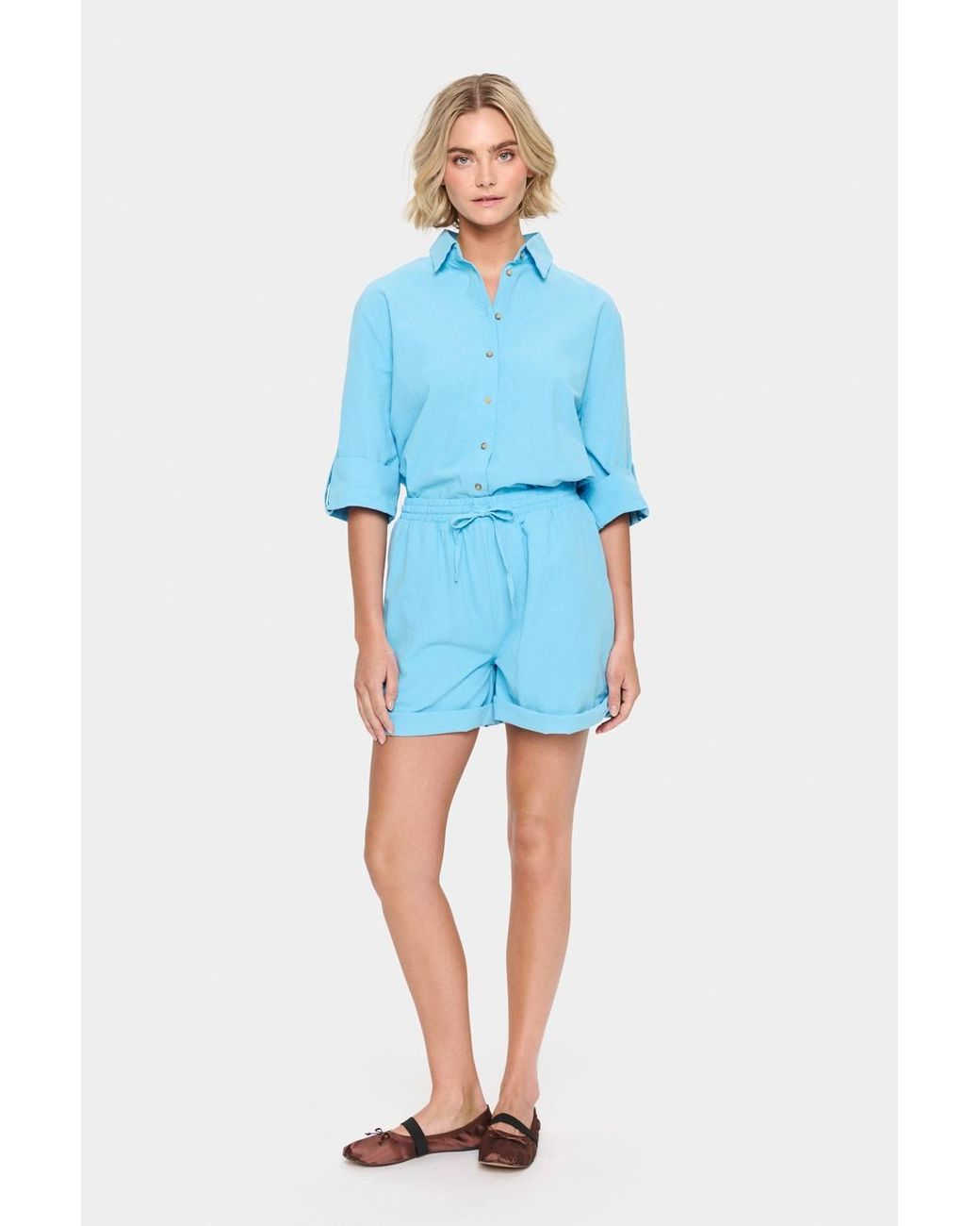 Saint Tropez Blue Zalindasz High Waisted Drawstring Shorts
